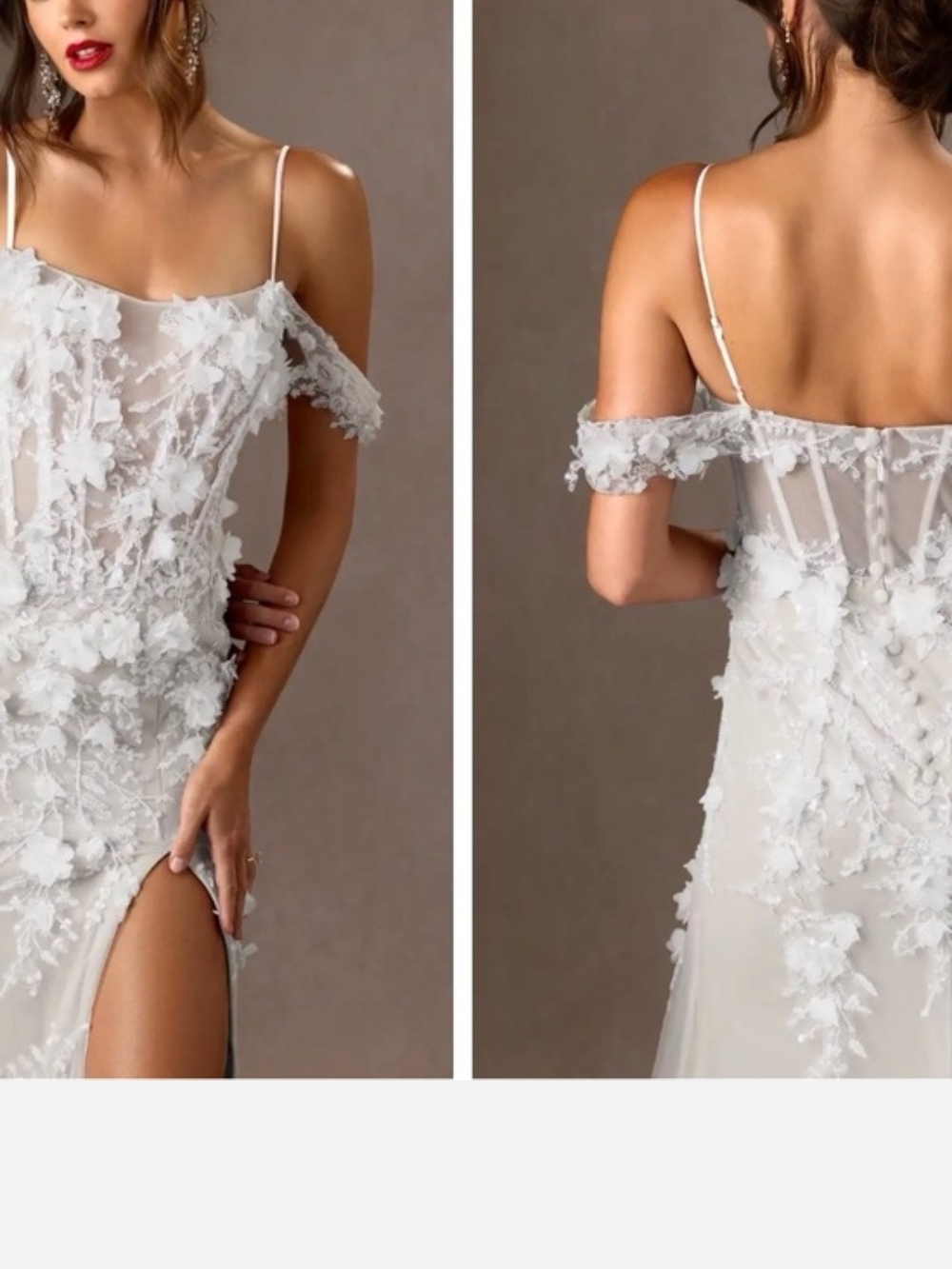 Azazie Alethea Diamond White Off-Shoulder Floral Appliqué Wedding Dress